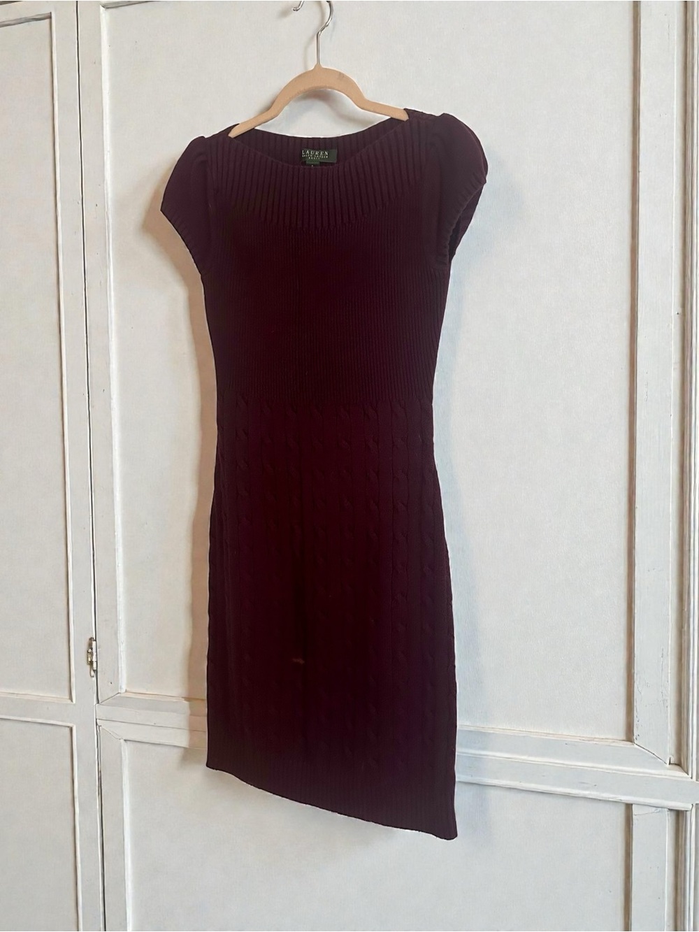 Ralph Lauren Ribbed Cable-Knit Midi Dress in Deep Plum